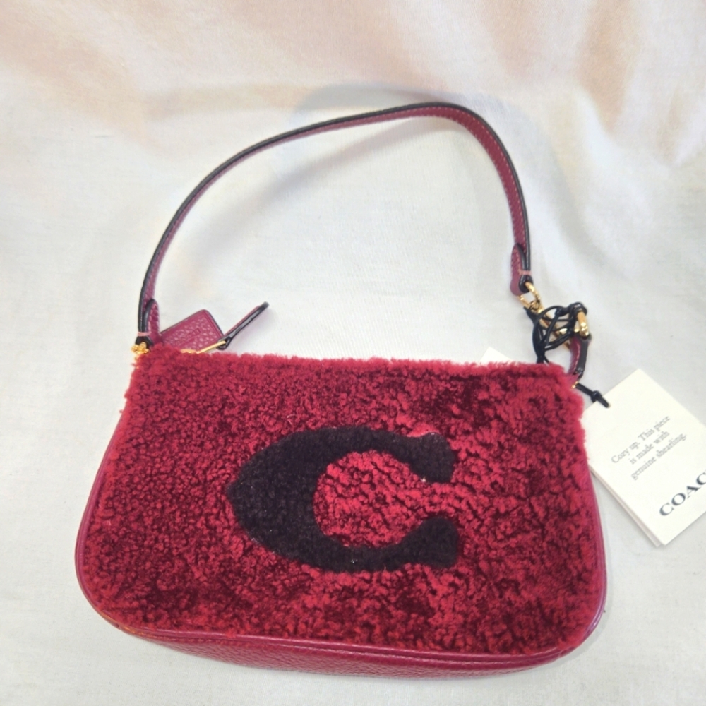Coach Handbag CE691 Nolita 19 Shearling Black Berry Burgendy Pouch Purse New Tag - Picture 1 of 9